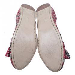 Miu Miu Red Floral Print Fabric Bow Ballet Flats Size 39