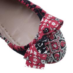 Miu Miu Red Floral Print Fabric Bow Ballet Flats Size 39