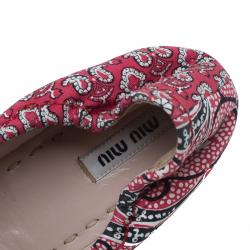 Miu Miu Red Floral Print Fabric Bow Ballet Flats Size 39