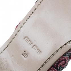 Miu Miu Red Floral Print Fabric Bow Ballet Flats Size 39