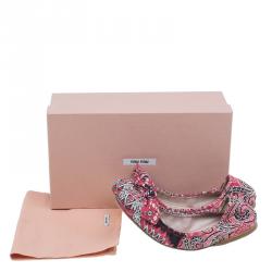 Miu Miu Red Floral Print Fabric Bow Ballet Flats Size 39