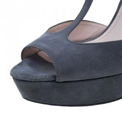 Miu Miu Grey Suede and Glitter T Strap Mary Jane Pumps Size 37