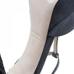 Miu Miu Grey Suede and Glitter T Strap Mary Jane Pumps Size 37