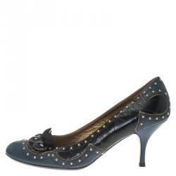 Pre Owned Miu Miu Two Tone Studded Leather Pumps Size 39