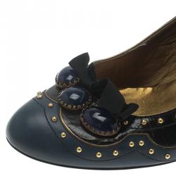 Pre Owned Miu Miu Two Tone Studded Leather Pumps Size 39