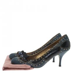 Pre Owned Miu Miu Two Tone Studded Leather Pumps Size 39