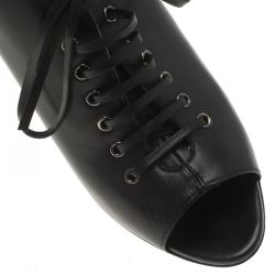 Miu Miu Black Leather Lace Up Open Toe Ankle Boots Size 39.5