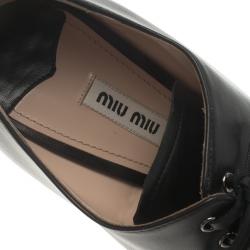 Miu Miu Black Leather Lace Up Open Toe Ankle Boots Size 39.5