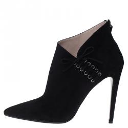 Pre Owned Miu Miu Black Suede Pointed Ankle Boots Size 39