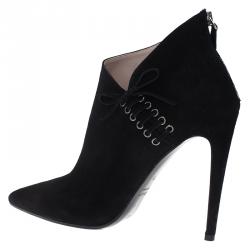 Pre Owned Miu Miu Black Suede Pointed Ankle Boots Size 39