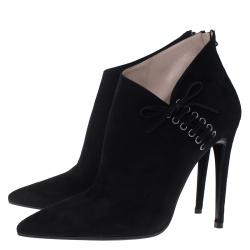 Pre Owned Miu Miu Black Suede Pointed Ankle Boots Size 39