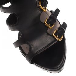 Pre Owned Miu Miu Black Leather Multi Strap Platform Sandals Size 37