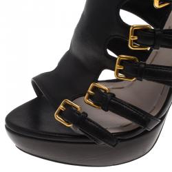 Pre Owned Miu Miu Black Leather Multi Strap Platform Sandals Size 37