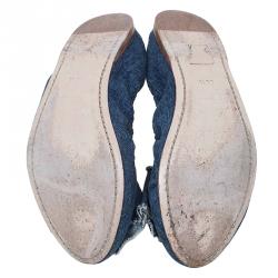 مملوكة مسبقًا Miu Miu Blue Denim Embellished Ballet Flats Size 35.5