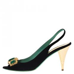 Pre Owned Miu Miu Black Suede Jeweled Slingback Sandals Size 39