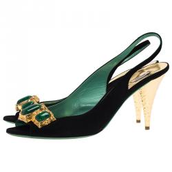 Pre Owned Miu Miu Black Suede Jeweled Slingback Sandals Size 39