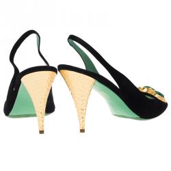 Pre Owned Miu Miu Black Suede Jeweled Slingback Sandals Size 39