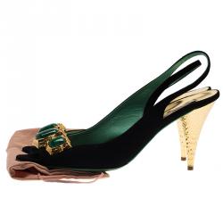 Pre Owned Miu Miu Black Suede Jeweled Slingback Sandals Size 39