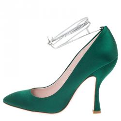 Miu Miu Green Satin Tie Around Pumps Size 39.5