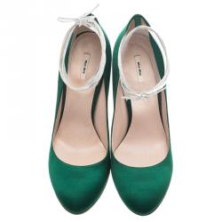 Miu Miu Green Satin Tie Around Pumps Size 39.5