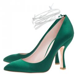 Miu Miu Green Satin Tie Around Pumps Size 39.5