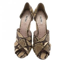 Miu Miu Beige Python Criss Cross D'orsay Pumps Size 39