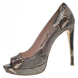 Pre Owned Miu Miu Grey Python Open Toe Platform Pumps Size 40