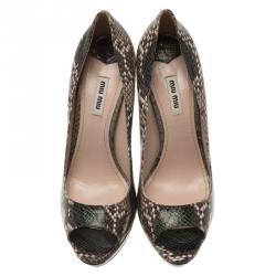 Pre Owned Miu Miu Grey Python Open Toe Platform Pumps Size 40