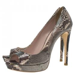 Pre Owned Miu Miu Grey Python Open Toe Platform Pumps Size 40