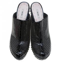 Pre Owned Miu Miu Black Patent Studded Leather Platform Clogs Size 39