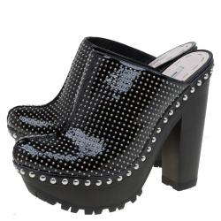 Pre Owned Miu Miu Black Patent Studded Leather Platform Clogs Size 39