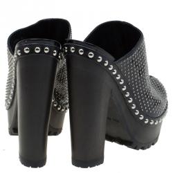 Pre Owned Miu Miu Black Patent Studded Leather Platform Clogs Size 39