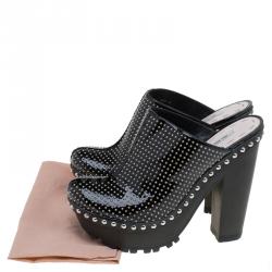 Pre Owned Miu Miu Black Patent Studded Leather Platform Clogs Size 39