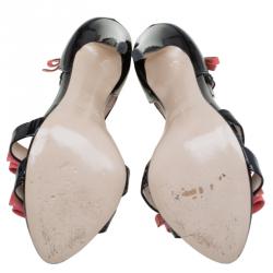 Pre Owned Miu Miu Pink and Black Patent Bow Mary Jane Sandals Size 36