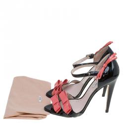 Pre Owned Miu Miu Pink and Black Patent Bow Mary Jane Sandals Size 36