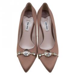 Pre Owned Miu Miu Bronze Satin Jewel Embellished Pointed Toe Pumps Size 40