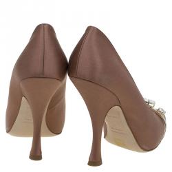 Pre Owned Miu Miu Bronze Satin Jewel Embellished Pointed Toe Pumps Size 40
