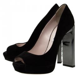 Pre Owned Miu Miu Swarovski Crystal Heel Peep Toe Platform Pumps Size 36