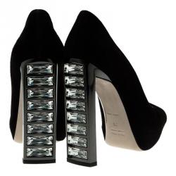Pre Owned Miu Miu Swarovski Crystal Heel Peep Toe Platform Pumps Size 36