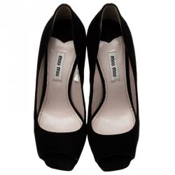 Pre Owned Miu Miu Swarovski Crystal Heel Peep Toe Platform Pumps Size 36