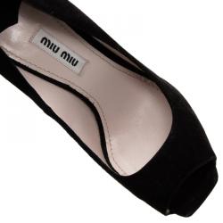 Pre Owned Miu Miu Swarovski Crystal Heel Peep Toe Platform Pumps Size 36