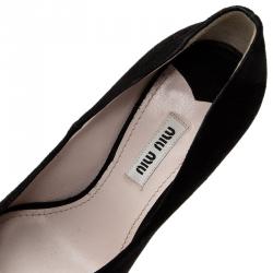 Pre Owned Miu Miu Swarovski Crystal Heel Peep Toe Platform Pumps Size 36