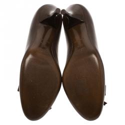 Pre Owned Miu Miu Brown Leather Bow Detail Pumps Size 36.5