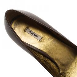 Pre Owned Miu Miu Brown Leather Bow Detail Pumps Size 36.5