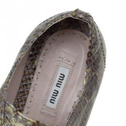 Pre Owned Miu Miu Brown Python Print Glossy Leather Studded Cap Toe Sneakers Size 39.5