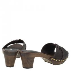 Miu Miu Brown Leather Wooden Mules Slides Platform Sandals Size 40