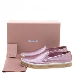 Pre Owned حذاء رياضي إسبادريل ميو ميو جلد وردي ميتاليك سليب-أون مقاس 38.5