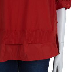 Moncler Red Knit  Floral Applique Sleeve Detail Top M