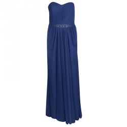 ML by Monique Lhuillier SS'14 Blue Embellished Drape Detail  Strapless Tulle Dress L