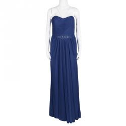 ML by Monique Lhuillier SS'14 Blue Embellished Drape Detail  Strapless Tulle Dress L